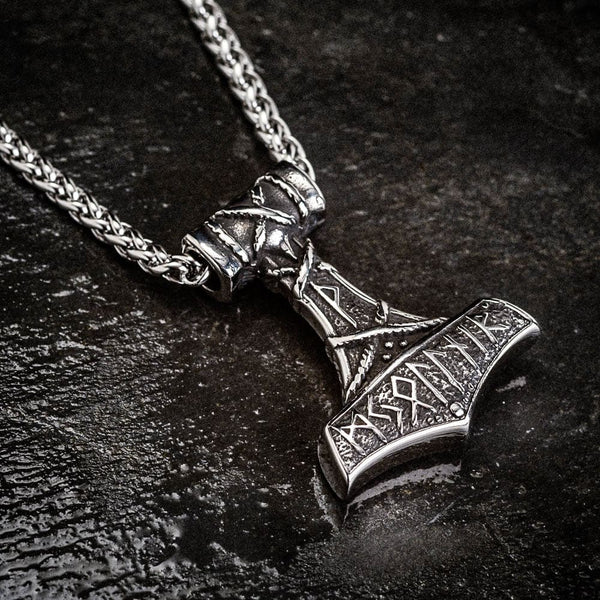 Decorated Silver Thor's hammer pendant, Hand forged out of solid silve –  Taitaya Forge